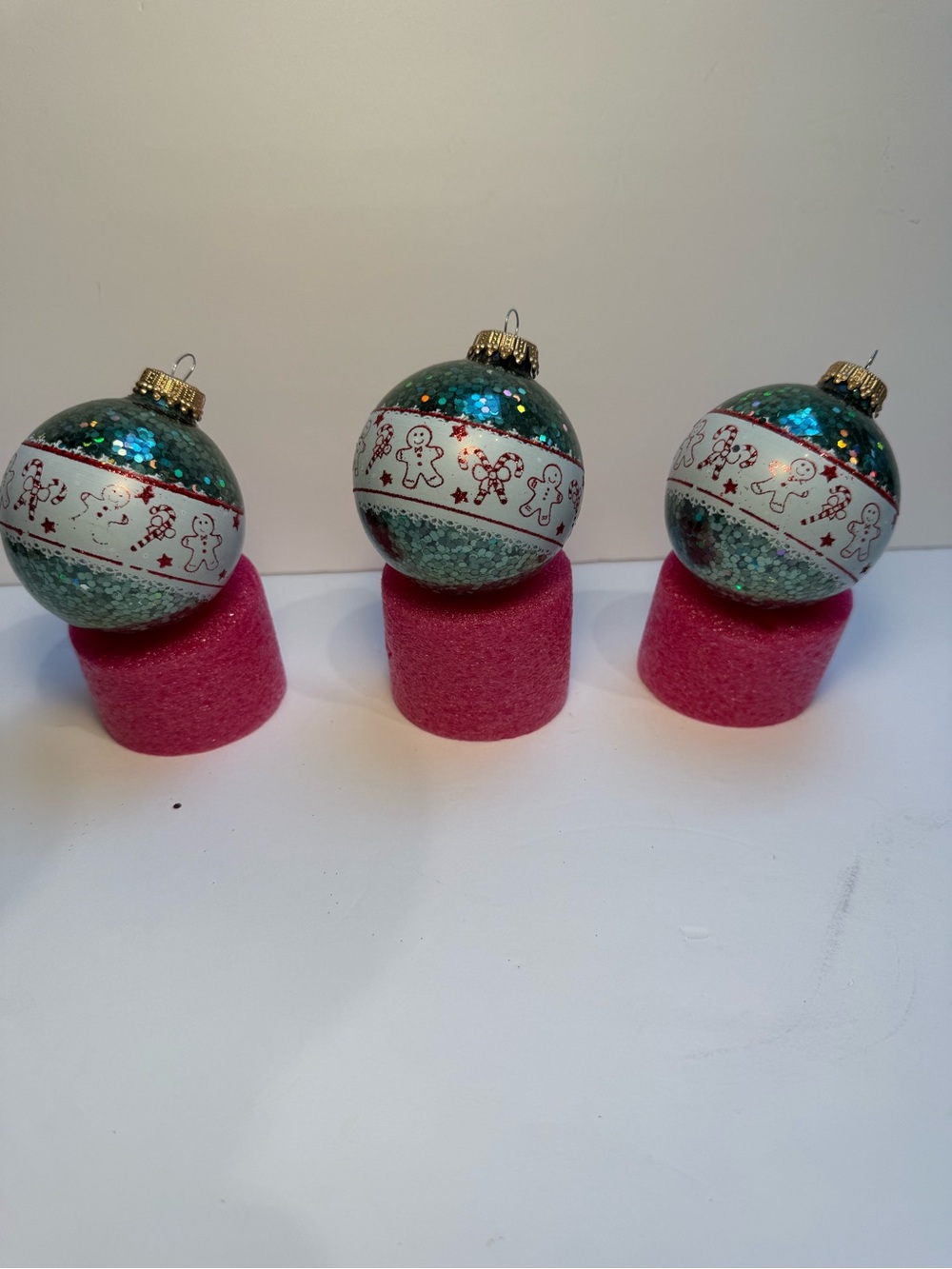 Vintage Christmas Ornaments - 3 Krebs Green and White with Snowmen